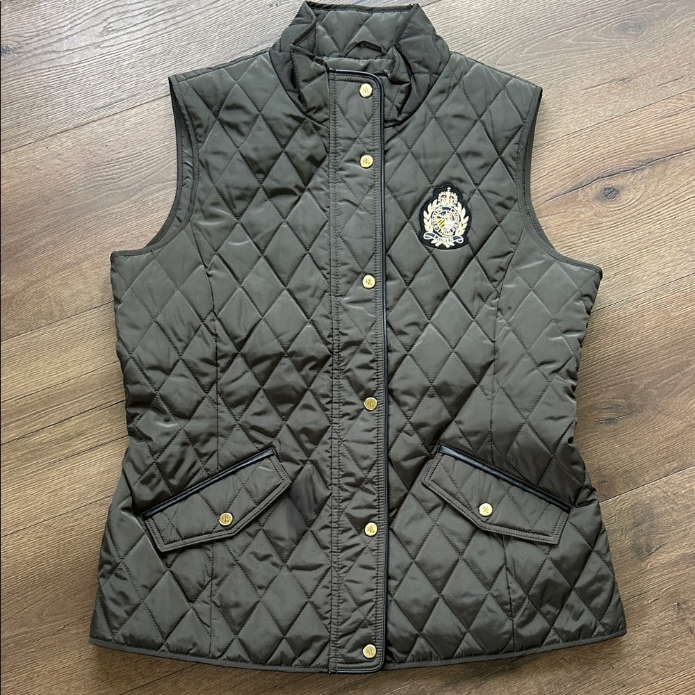 Lauren Ralph Lauren Olive Quilted Sleeveless Vest with Crest !! Medium
